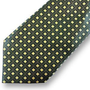 Bergamo New York Men's Geometric Square Grid Print Necktie Green Blue Gold‎